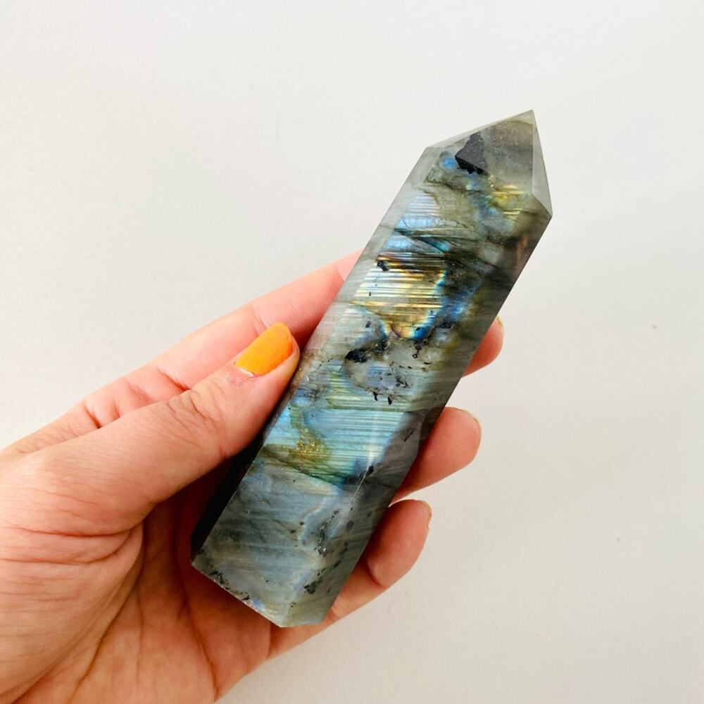 Labradorite Polish Genuine 4” Crystal Point Boho Gypsy Meditation Yoga Gemstone